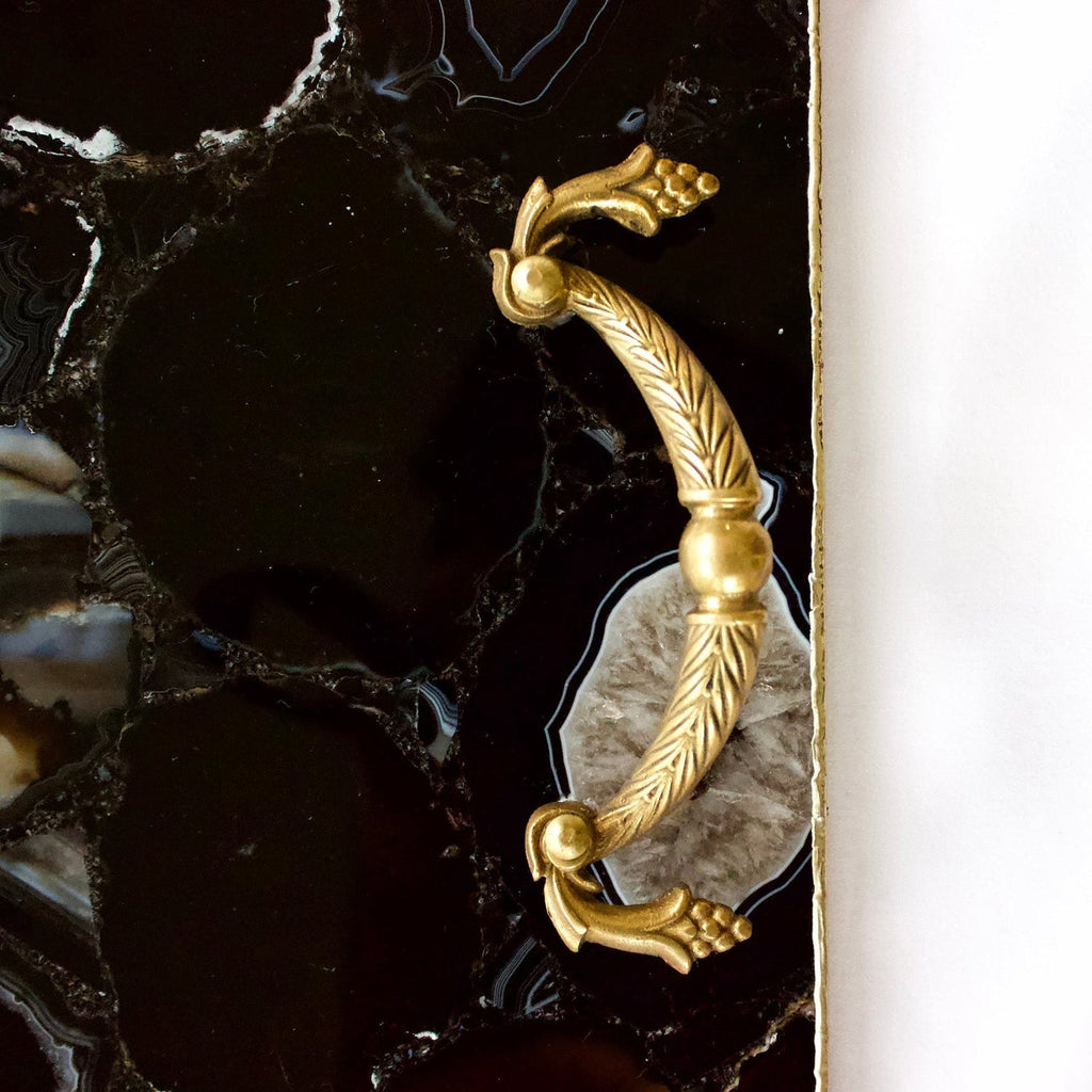 Black Agate Serving Tray With Brass Handles | Square