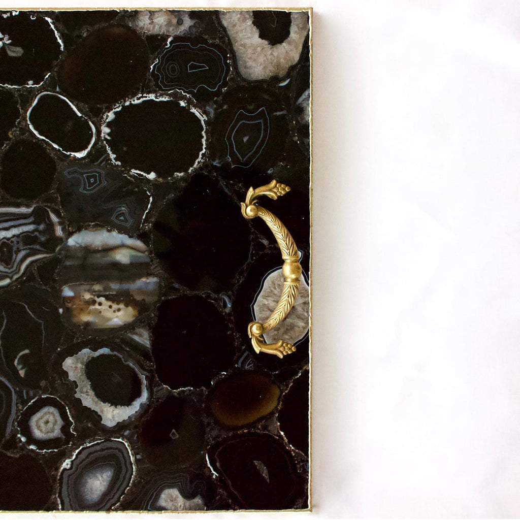 Black Agate Serving Tray With Brass Handles | Square
