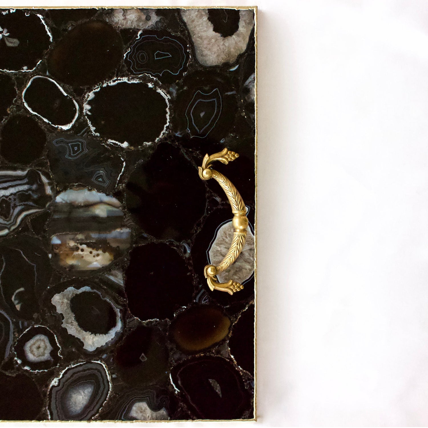 Black Agate Serving Tray With Brass Handles | Square